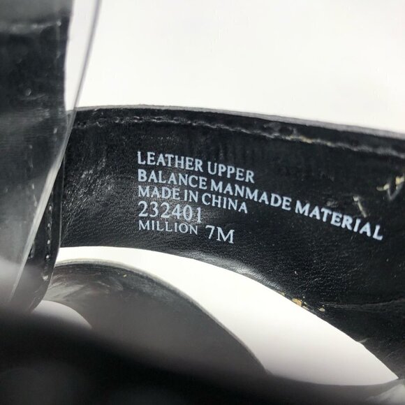 Franco SARTO Shiny Black Silver Patent Leather T-Strap Colorblock Sandal Heels - Picture 10 of 13
